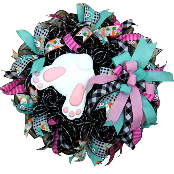 The Holiday Aisle® Easter White Bunny 24" Deco Mesh Wreath Wayfair